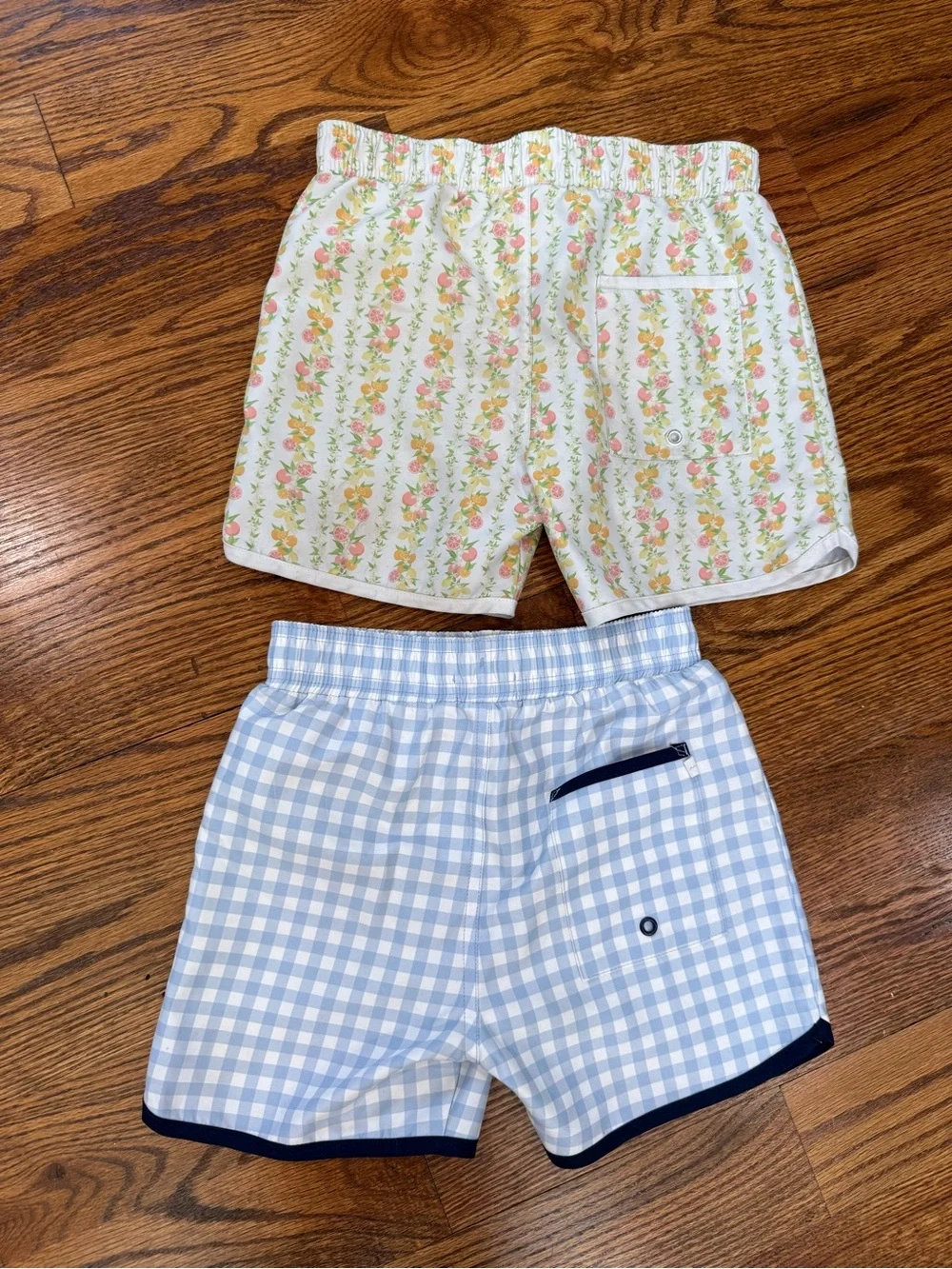 Kids Floral & Gingham Drawstring Shorts - White Floral, Blue Gingham